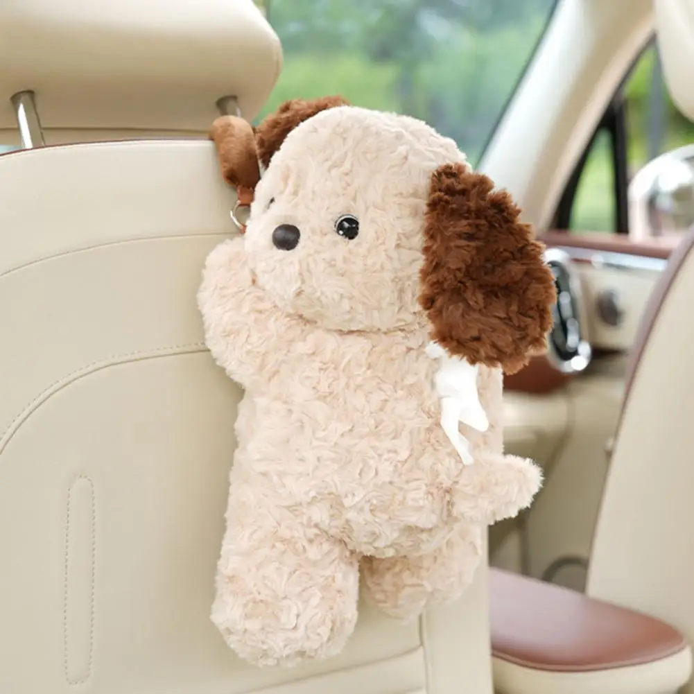 Car Tissue Holder Cute Plush Tissue Holder Hanging Car Napkin Dispenser with Wide Strap Soft Seat Back for Auto for Office
