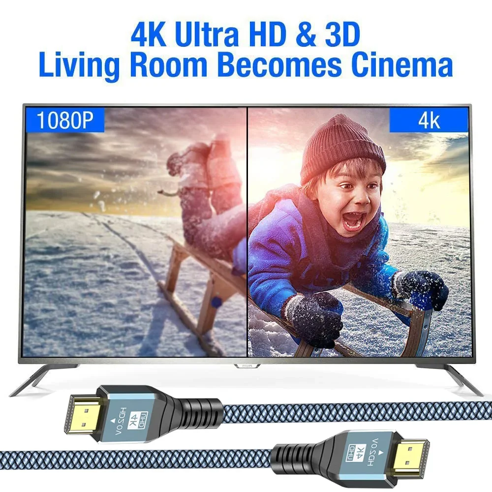 HDMI 8K Cable 8K/60Hz 4K/144Hz HMDI 2.1 Weave Cable 48Gbps For HDTV Splitter Switcher PS5 Ps4 Projector eARC Dolby Vision UHD