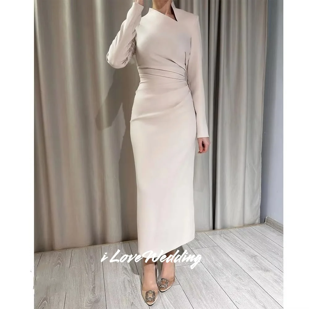

Elegant High Neck Mermaid Long Sleeve Evening Dresses فساتين سهرة Wedding Party Dress Ankle-Length Pleated Customized