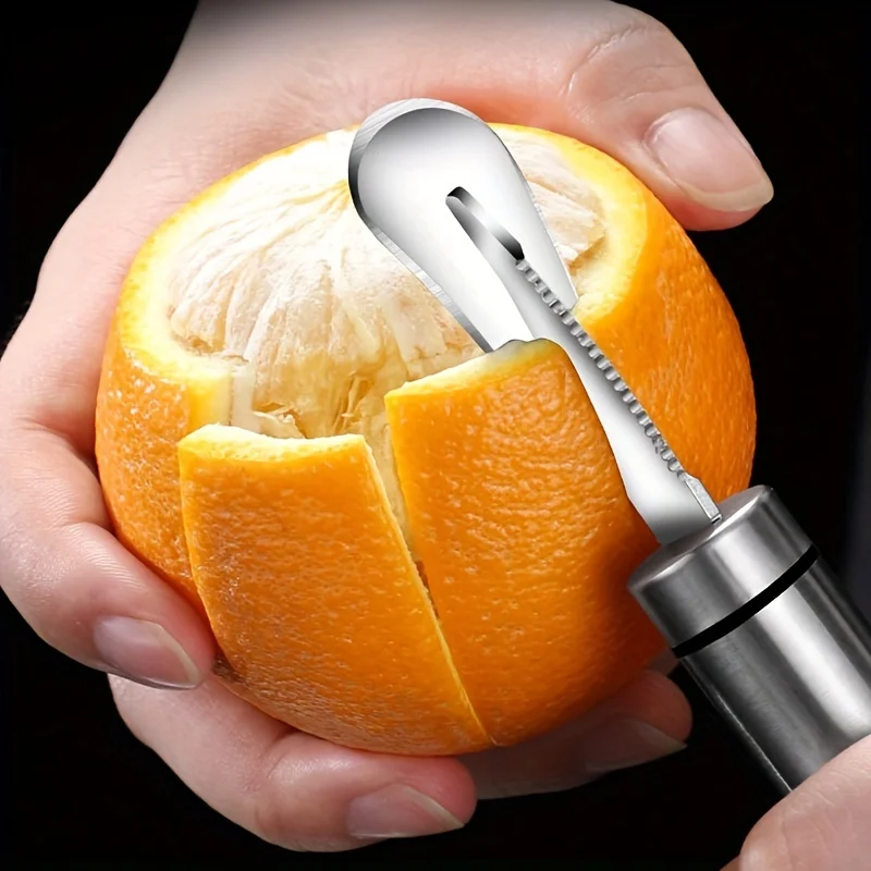 Stainless Steel Orange Peeler with Curved Handle  Lemon Peeler and Creative Cutter Kitchen Gadget Fruit and Vegetable Peeling