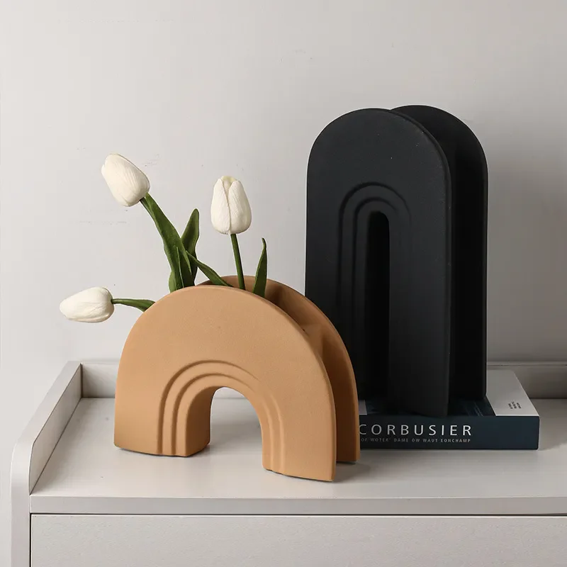 for Beihanmei Jingdezhen Ceramic Retro Vase High End Home Living Room TV Cabinet Geometric Arch Flower Ornament