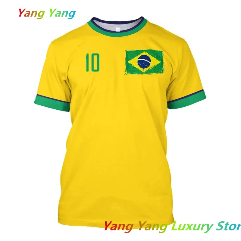 Five Star Brazil T Shirt Men Brazilian Flag Selection Soccer Team Shirt O-Neck Oversized Short Sleeve Men\'s Clothing Tops Tees