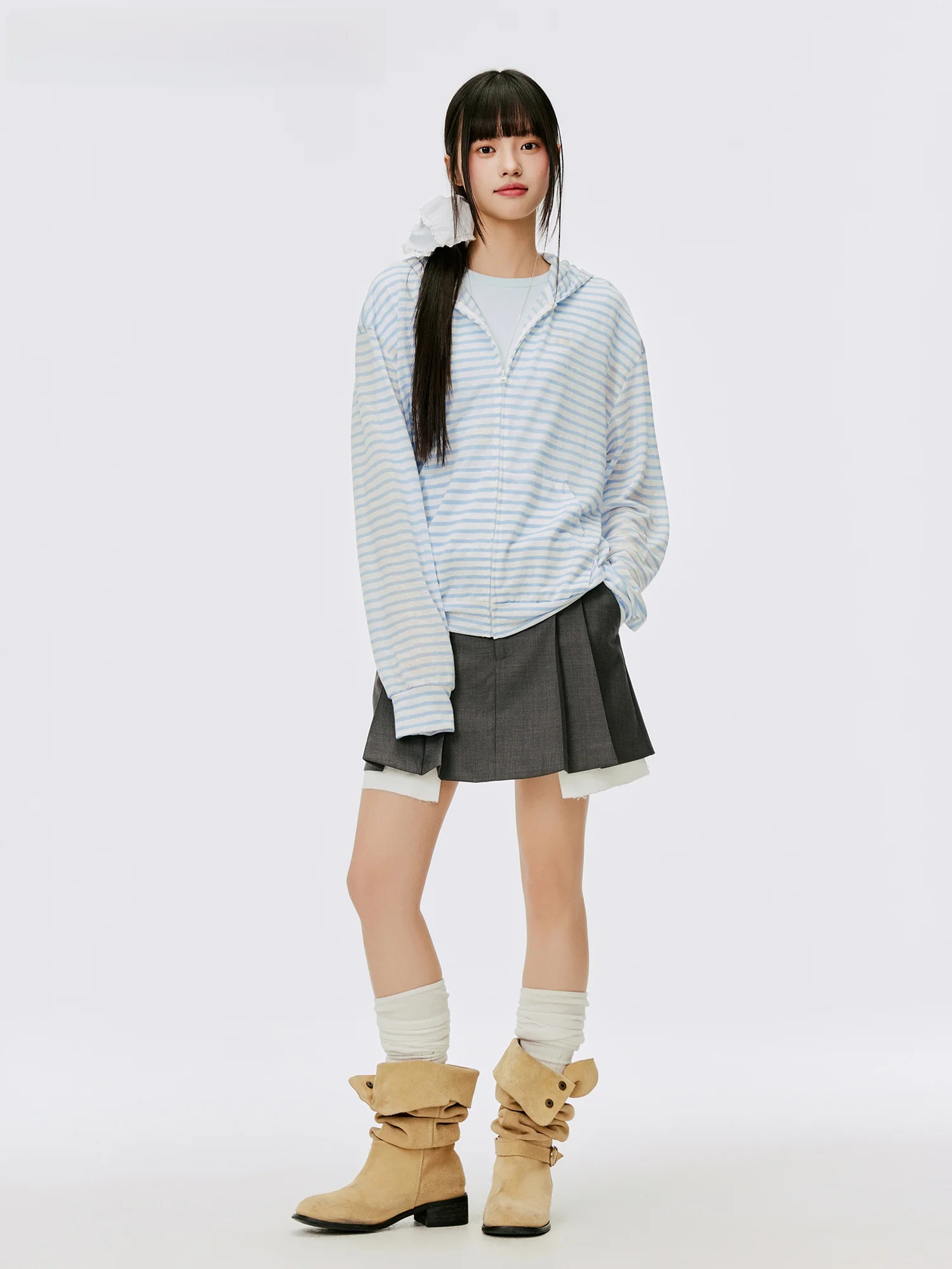 

Burgenland Women's Summer Lightweight Loose Sun Protection Jacket Breathable Korean Style Long Sleeve Zipper Closure Striped ...