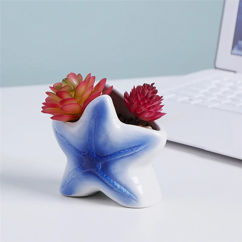 

Marine Animal Flower Pots Blue Starfish Sharks Small Flower Pot Desktop Glaze Flower Pot-AT64