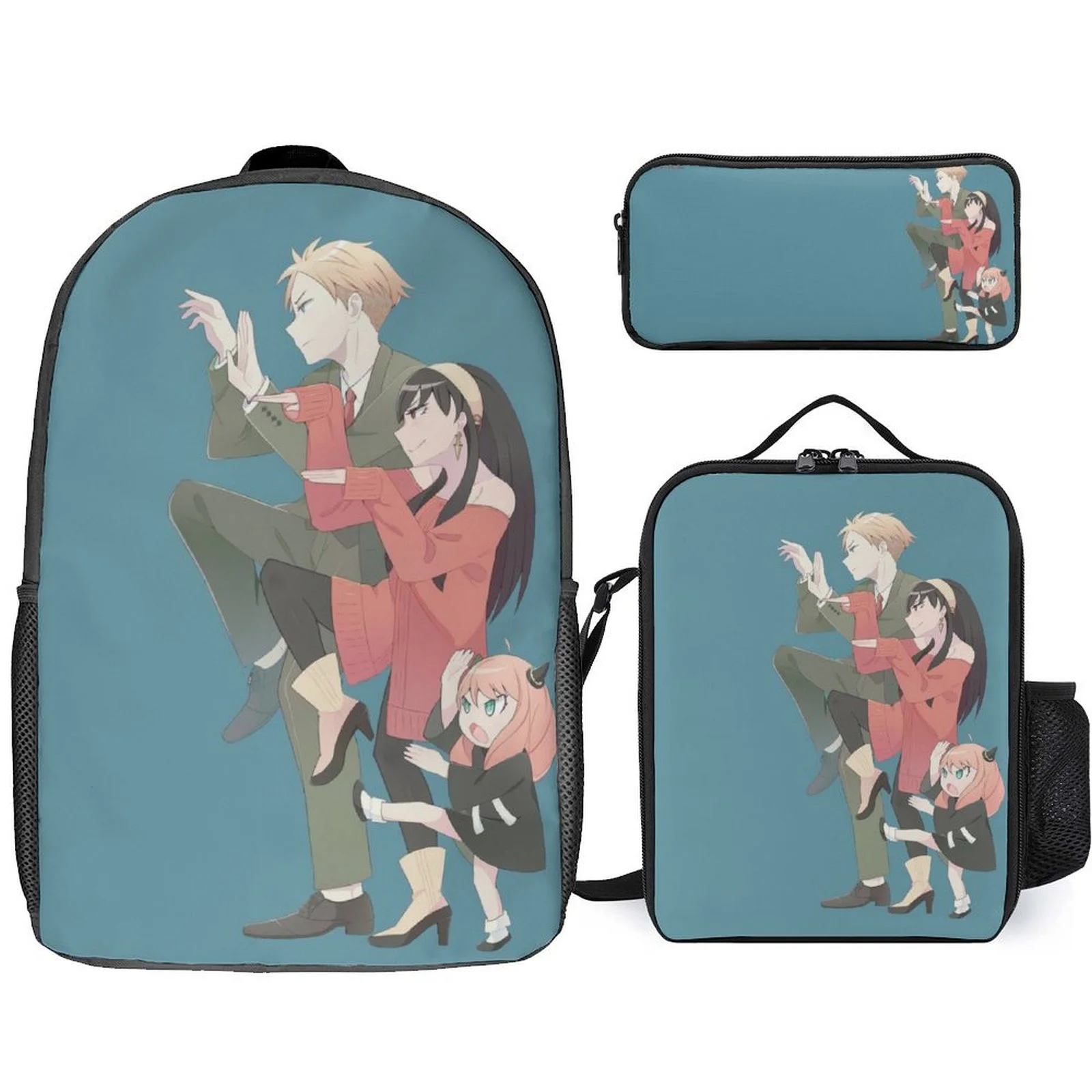 Elementary Boys Girls Spy Family Multifunction Rucksack 3Pcs Set-Large Backpack and Canvas Side Bag Pencil Box for Kid