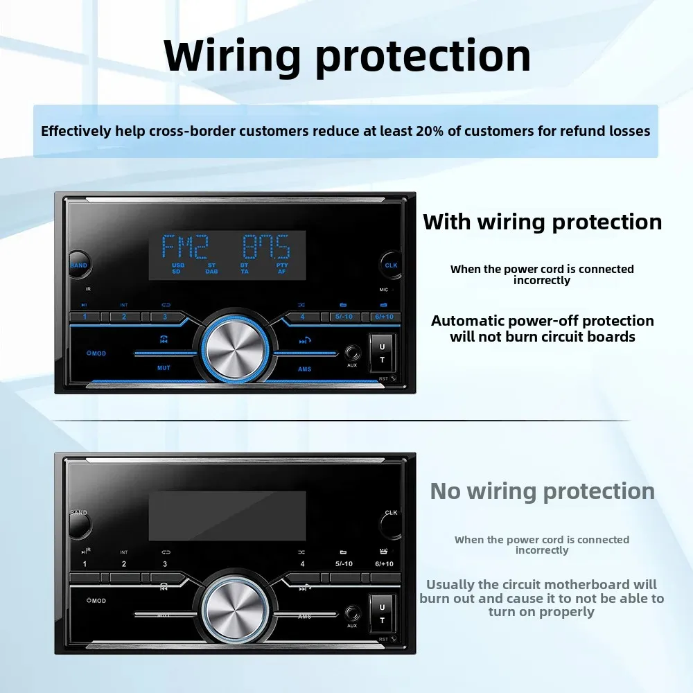 New 12V Double Deck Car Bluetooth Radio Colorful Light No Loss Sound Quality MP3 Player For Car And Motorcycle Equipment Accesso