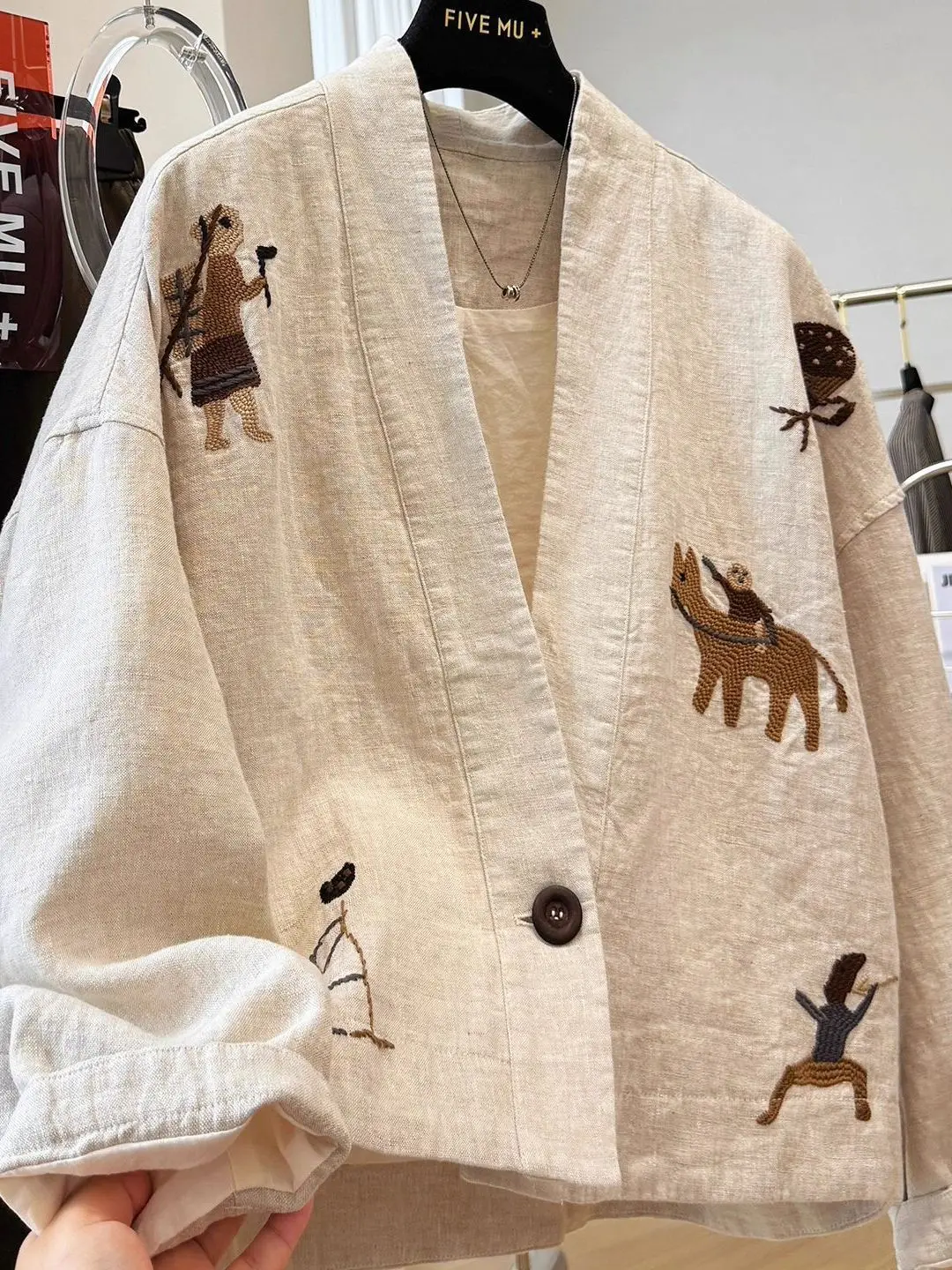 

Куртка унисекс больших размеров с V-образным вырезом и вышивкой, осенне-зимняя, модная, свободного кроя, с пуговицами, молодежная