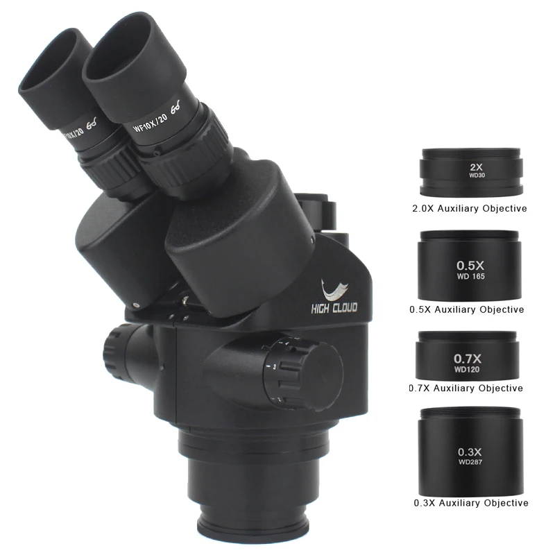 7X-45X 3.5X-90X Simul-Focal Trinocular Microscope Zoom Stereo Microscope Head 0.5x 2.0x 0.7x 1.5x 0.75x Auxiliary Objective Lens