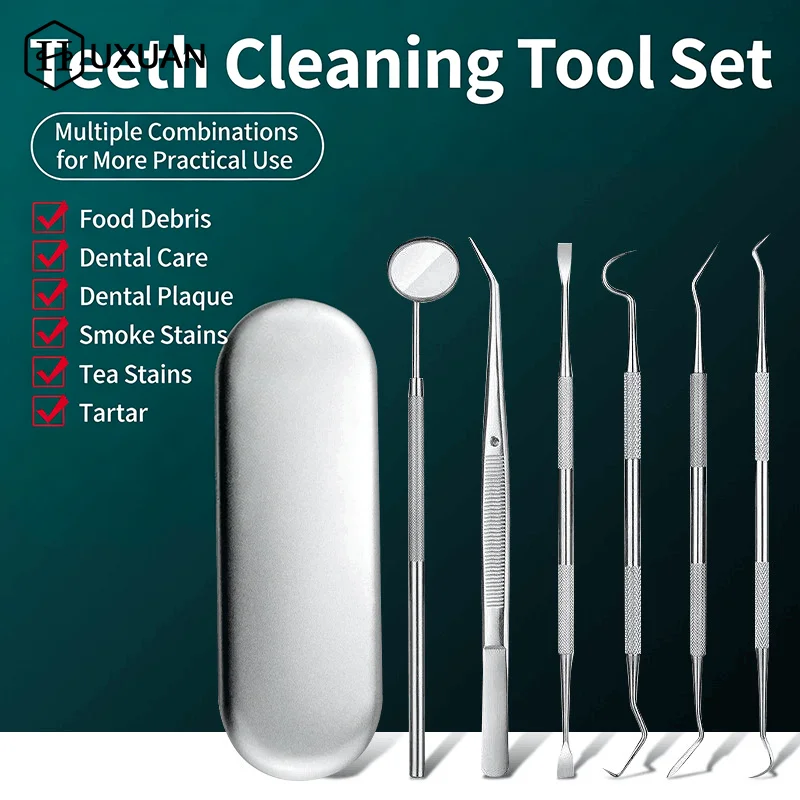 Professional Stainless Steel Dental Tool Oral Care Kit Plaque Calculus Remover Anti Fog Mouth Mirror Tweezer Teeth Cleaning Tool