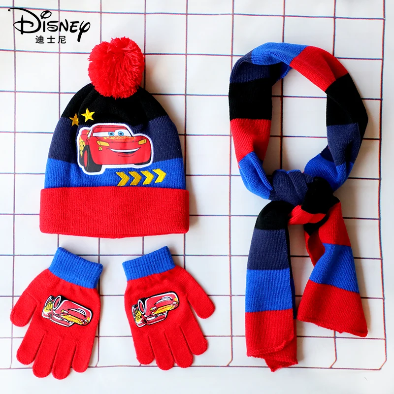 

5-8 Years New Autumn Winter Children Hat Blue Car Cartoon Scarf Hat Glove Warm knitted hat Boy Girl Cap Child Christmas Hat