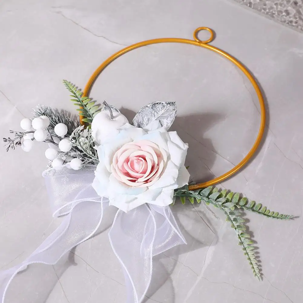 Metal Floral Hoop Wreath Artificial Rose Flower Wreath Iron Round Frame Garland for Bridesmaids Wedding Wall Hanging Decor Венок