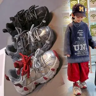 Kids 2024 Autumn New Korean Fashion Double Lace-up Girls Sports Boy Daddy Shoes