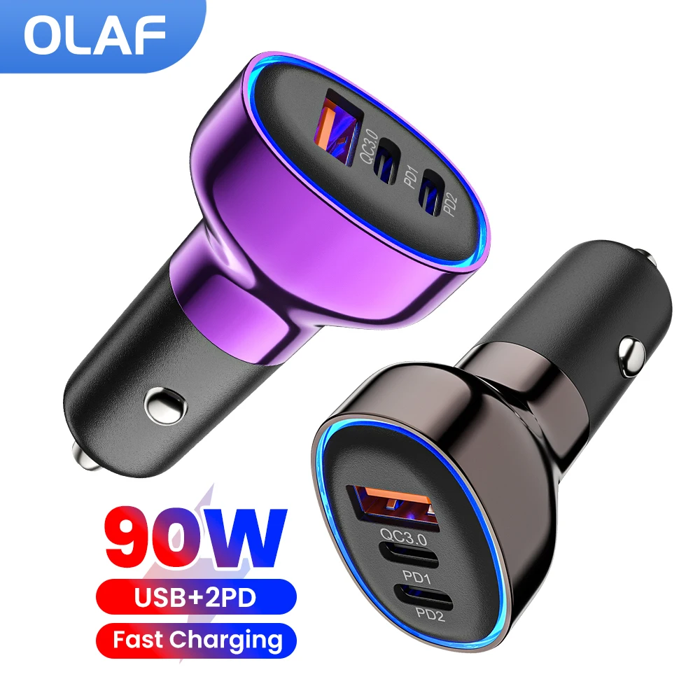 

Olaf 90 Вт Мини-USB Автомобильное зарядное устройство Быстрая зарядка 2PD QC3.0 USB Type C Автомобильное зарядное устройство для мобильного телефона для iPhone 15 16 Sumsung Xiaomi Huawei