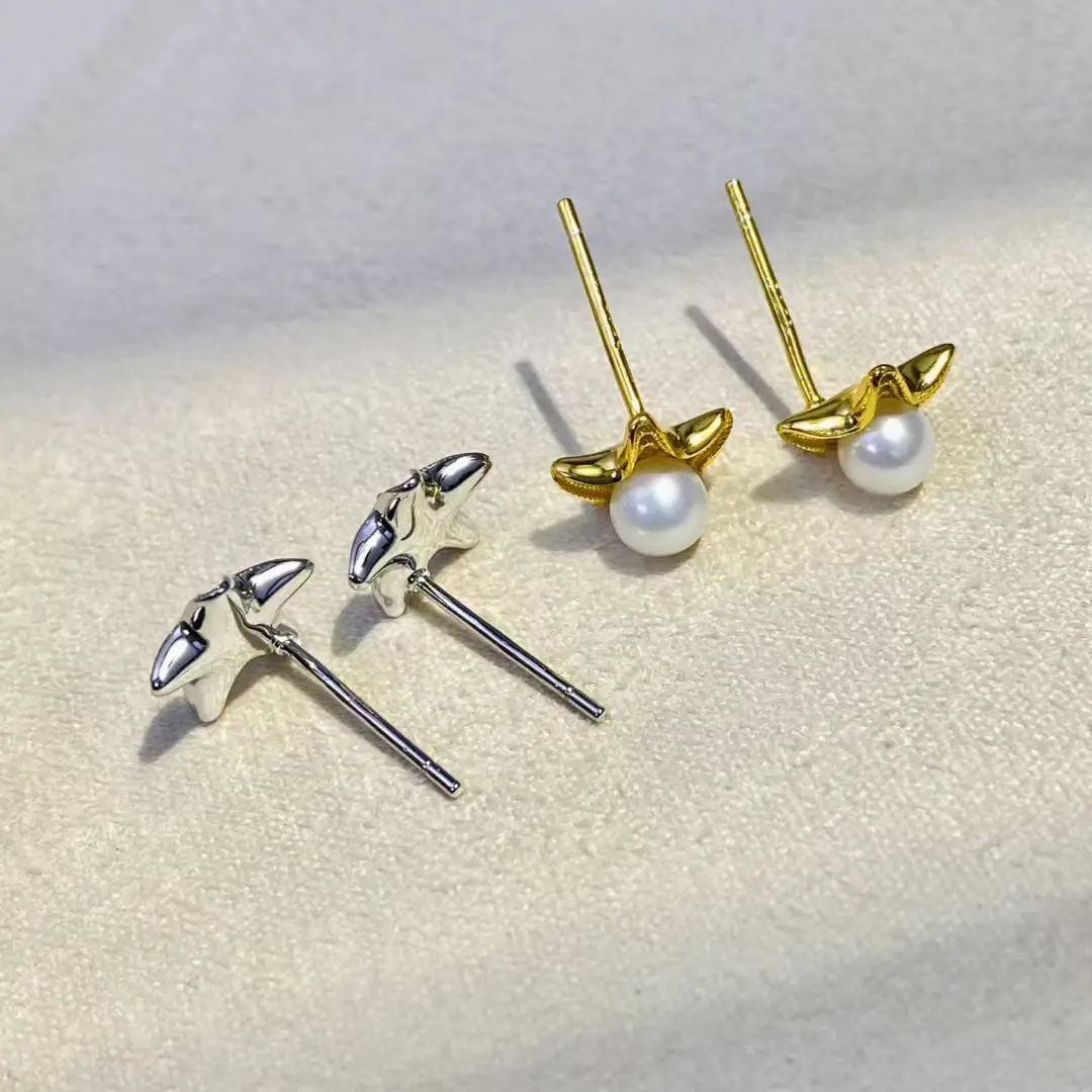 Wholesale Star S925 Sterling Silver Earrings Mount Findings Settings Base Mounting Parts Accessory for 4-5mm Pearls 5 pairs/lot