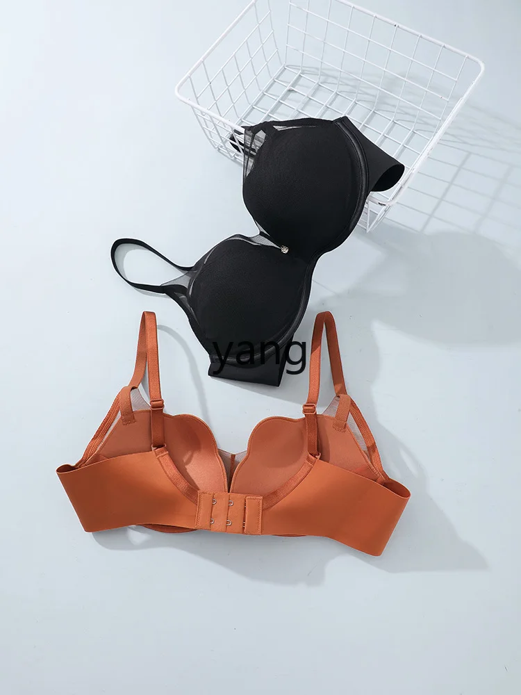 LMM small chest shows big thick cup no steel ring bra women's mesh gathering underwear