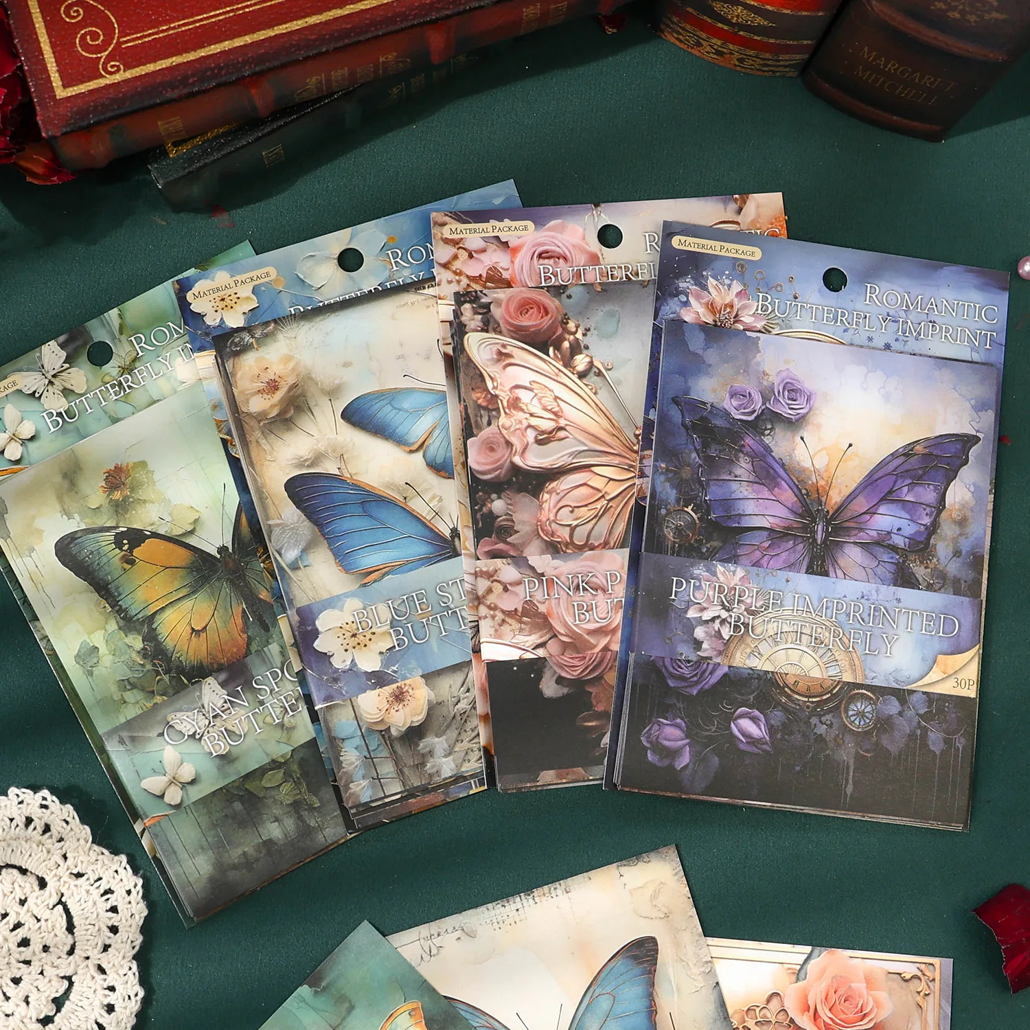 30pcs/lot Memo Pads Material Paper Romantic Butterfly Seal Junk Journal Scrapbooking Cards Retro Background Decoration Paper