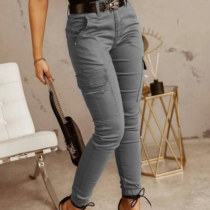 2024 Jesienne Solidne Spodnie Slim Wiosna Streetwear Moda Joggers Cargo Spodnie Casual Kieszenie Odzież Damska Pantalon Mujer 26211