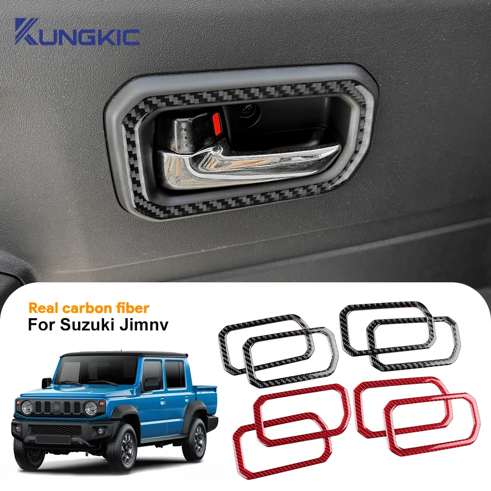 Real Soft Carbon Fiber For Suzuki Jimny JB64 JB74 2019 2020 2021 2022 2023 2024 2025 Car Door Inner Handle Frame Trim Sticker