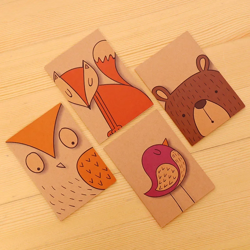 

4pcs/set Cactus Cat Fox Bear Owl Kraft Retro 64K Notebook Mini Pocket Notepad Studen School Office Kawaii Supplies Stationery