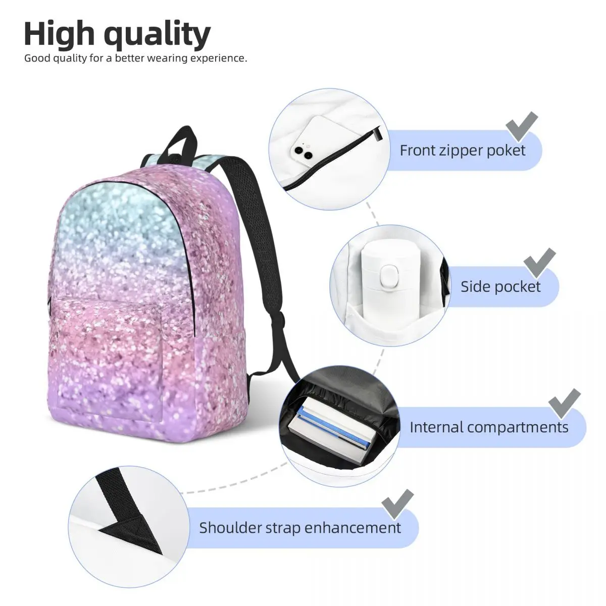 Unicorn Girls Glitter Shiny Art Canvas Backpack Boy Girl Kids Student School Bookbag Pink Sparkling Daypack Kindergarten Bag