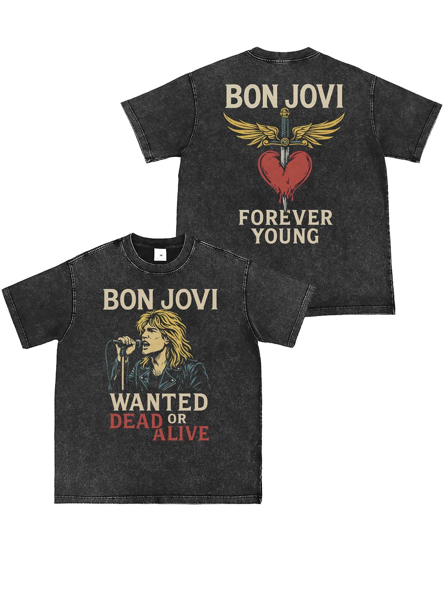 Digital Direct Print Street Punk Rock Short Sleeve T-Shirt Band Vintage Washed American Style Youth Summer Cotton round Neck