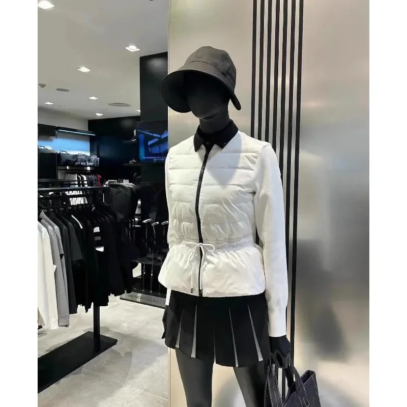 Autumn and winter women\'s down splicing sweater thin jacket white duck down light warm and thin golf clothing high jersey