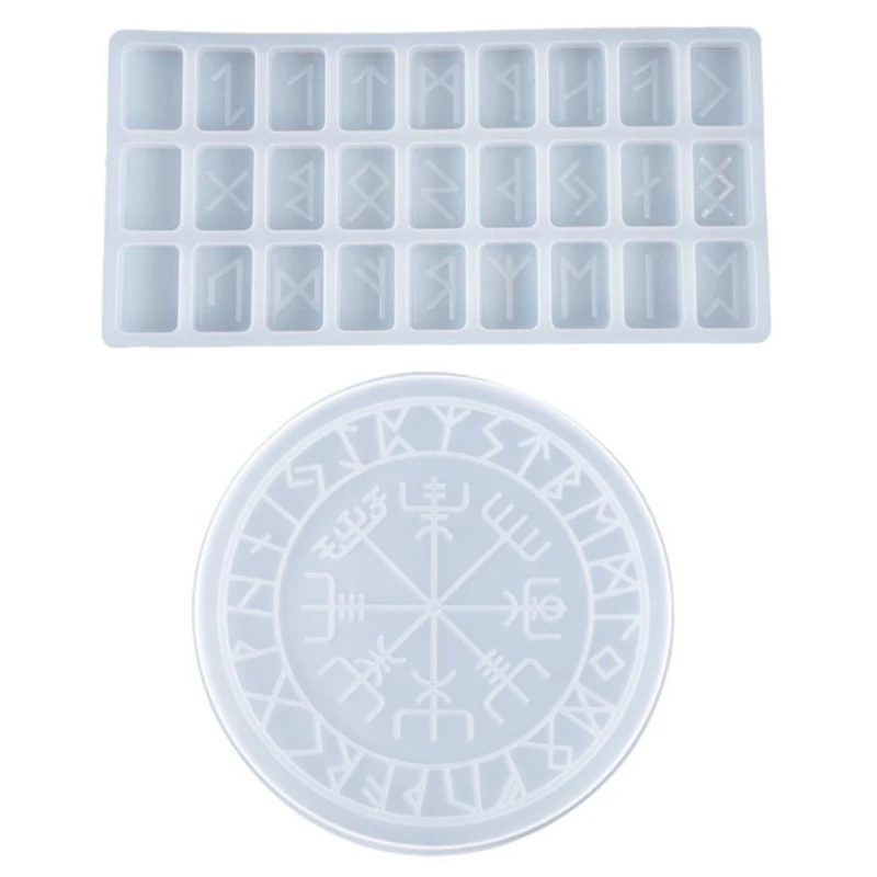 

F42F 2Pcs/Set Runes Symbol Crystal Epoxy Resin Mold for Table Gaming Treasure Circle Divination Board Silicone Mould DIY