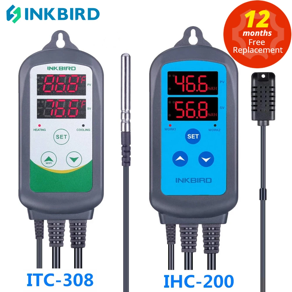 INKBIRD Combo Set Pre-wired Digital Dural Stage Humidity Controller IHC200 and Heating Cooling Temperature Controller ITC-308