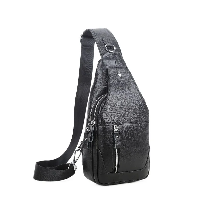 

Black Genuine Leather Chest Bag Men Small Cow Leather Crossbody Bag Male Single Shoulder Bag 2025 New