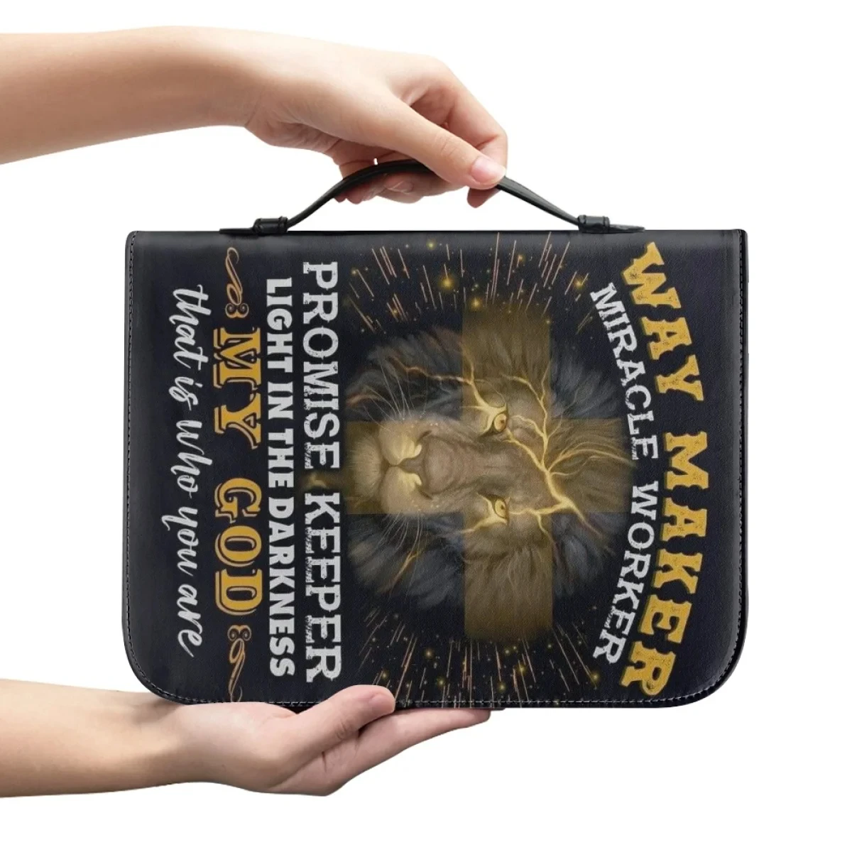 New Lions Bible Hymn Print Bible Bag for Women Leather Handbags Classic Bible Verse Cover Cross Study Book Holy Storage Boxes