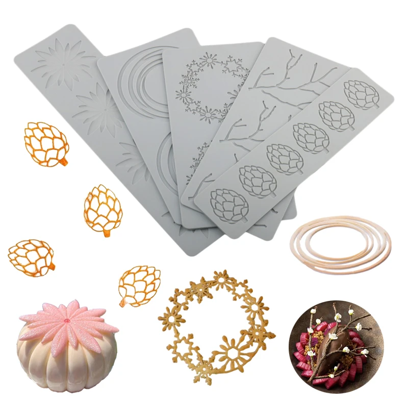 SHENHONG Leaves or Geometric Texture Chocolate Silicone Lace Mat Dessert Decoration Sugarcraft Silicone Pad Fondant Cake Molds