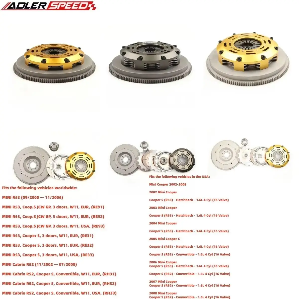 ADLERSPEED Racin/Sprung Clutch Single/Twin/Triple Disc CLUTCH KI+FLYWHEEL For 02-06 Mini Cooper S R52 R53 1.6L supercharg 6speed