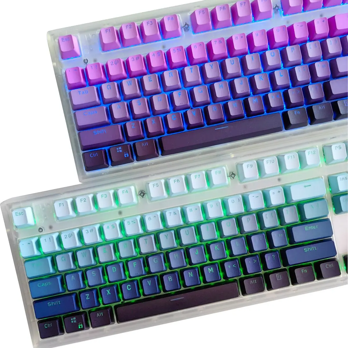 Gradient Keycap Backlight PBT Dip-Dyeing Word Transparent Simple Double Skin Frost Blue Rainbow For Mechanical Keyboard Keycaps