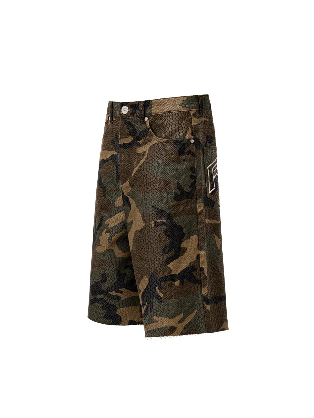 Python Camo Print Retro Cowboy Denim Shorts High Street Hip Hop Middle Pants High Waist Straight Tube Loose Five Point Shorts