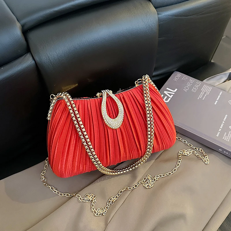 

Красная свадебная сумка, модная сумка на цепочке, золотой вечерний клатч, женская трендовая мини-сумка через плечо для телефона, роскошный вечерний кошелек