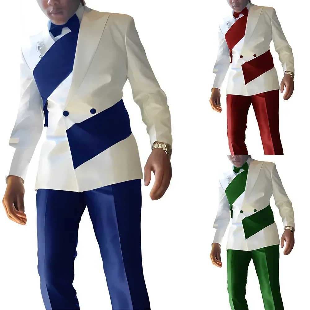 Elegant Men's Suit 2 piece Wedding Tuxedo Groom Slim Fit Suit Colorblock Jacket Pants XS-5XL For Men Blazer