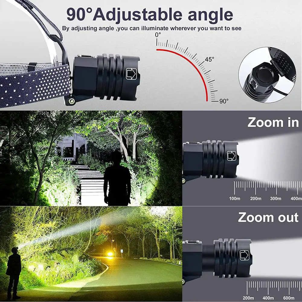 DulXGardens-Lampe de Sauna LED P50, Rechargeable, 90000 Lumens, Super Lumineuse, Zoomable, Lanterne de Camping en Plein Air, 160