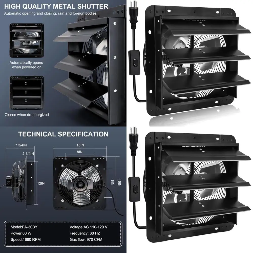 

12 медных настенных вытяжных вентиляторов с 970 куб. футов в минуту, 1680 об/мин для дома, сарая, гаража, подвала, кухни, чердака