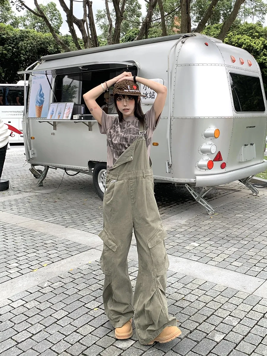 

Summer New American High Street Workwear Wide Leg Overalls Women's Trouser Pants Convenient Design Multi-Pocket Casual Trousers