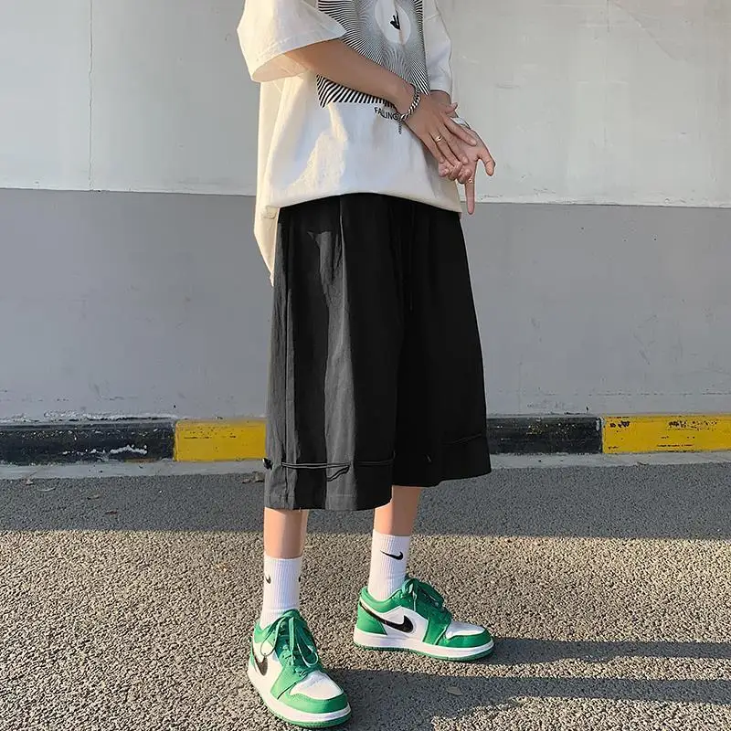 Summer Knee-length Loose Casual Shorts Men\'s Loose Casual Streetwear Outerwear Thin 7points Pants Straight Cargo Wide Leg Shorts