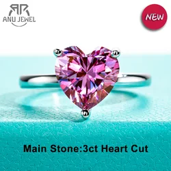 AnuJewel 3ct Heart Cut Sakura Pink Moissanite Engagement Wedding Ring With Cer 925 Sterling Silver Ring For Women Jewelry