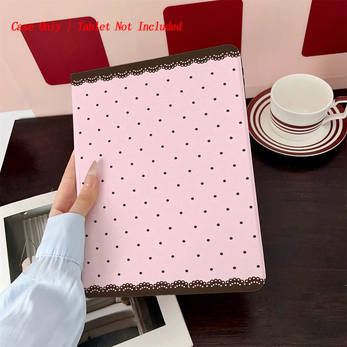 Classic Black Border & Black Polka Dots iPad Case for 10th/11th Gen 10.2 9th/8th Gen Auto Sleep/Wake Cover