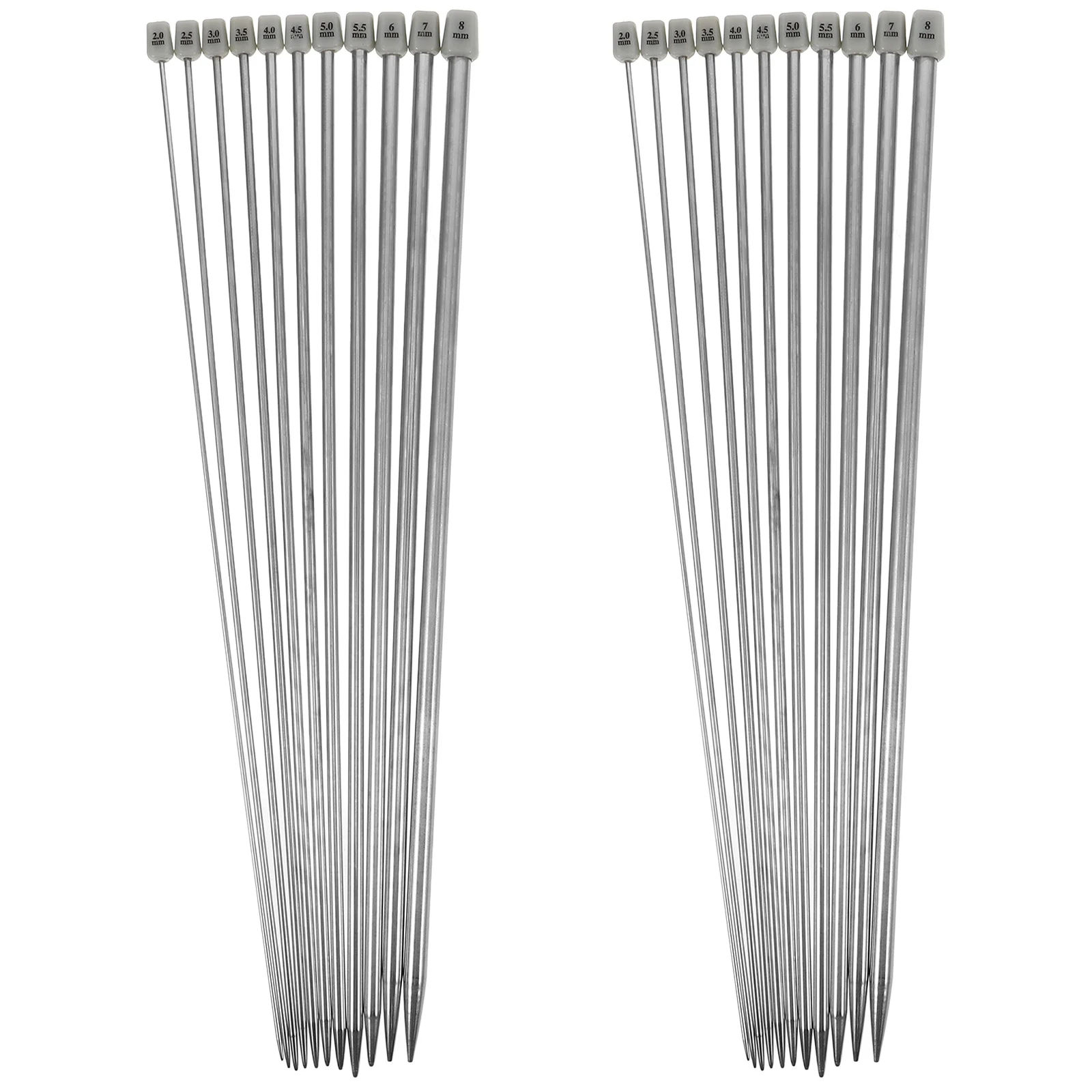 

11Pairs Professional Straight Knitting Needles 36Cm Stainless Steel Single Pointed 2.0-8.0mm Silver Crochet Hooks Set Smooth