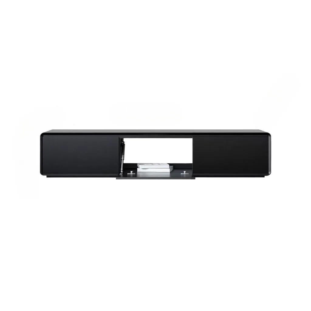 

Italian minimalist TV cabinet solid wood floor-to-ceiling back hollow advanced small apartment matte black paint TV cabinet