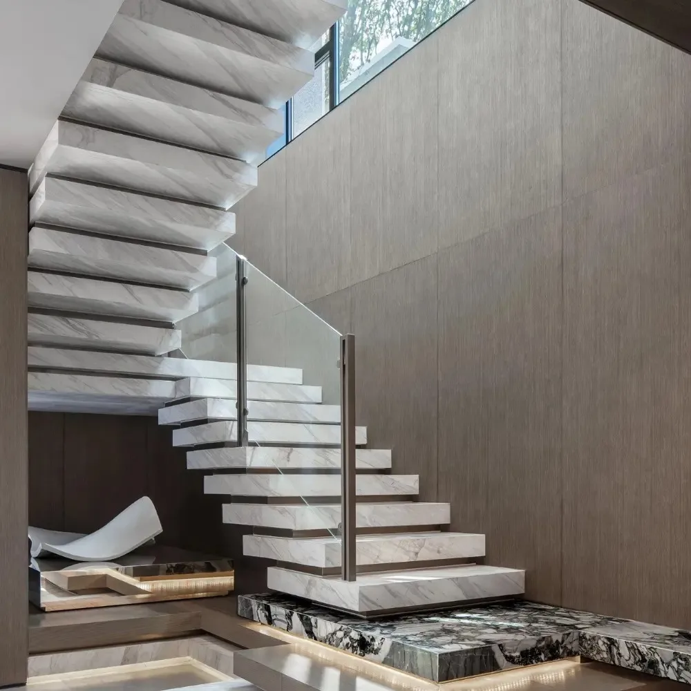 Customization Modern Design Floating Stairs Natural Stone Marble Ladder Stair Steps Fast Delivery Floating Stair Treads
