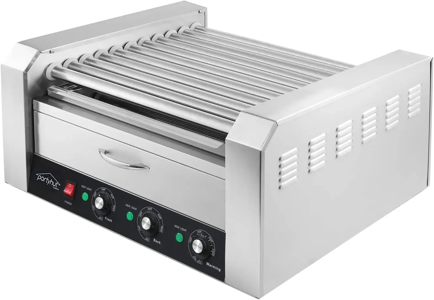 30 Hot Dog Roller Warmer Grill Cooker Machine, Commercial Grade, (with Bun Warmer Drawer, 11 Non-Stick Rollers, 30 Hot Dog
