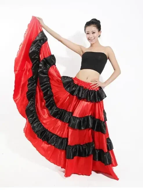 Menina flamenco espanha dança do ventre saia dança do ventre coro salão de baile feminino vestidos tourada 360 graus traje