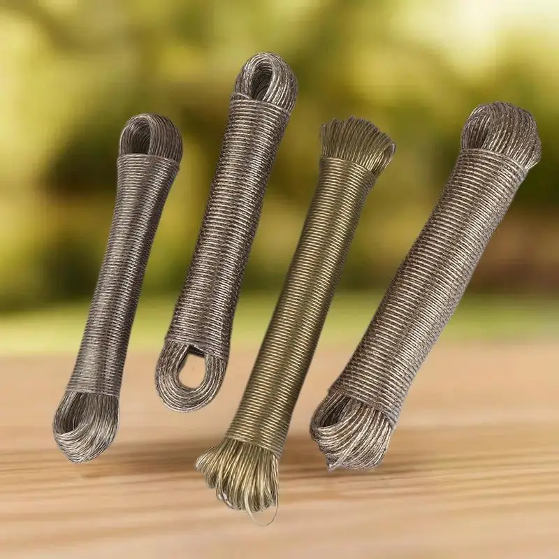 （Summer6）10/20/30/50M PVC Coating Steel Clothesline Outdoor Portable Clothesline Garden Camping Travel Clothes Drying Rope