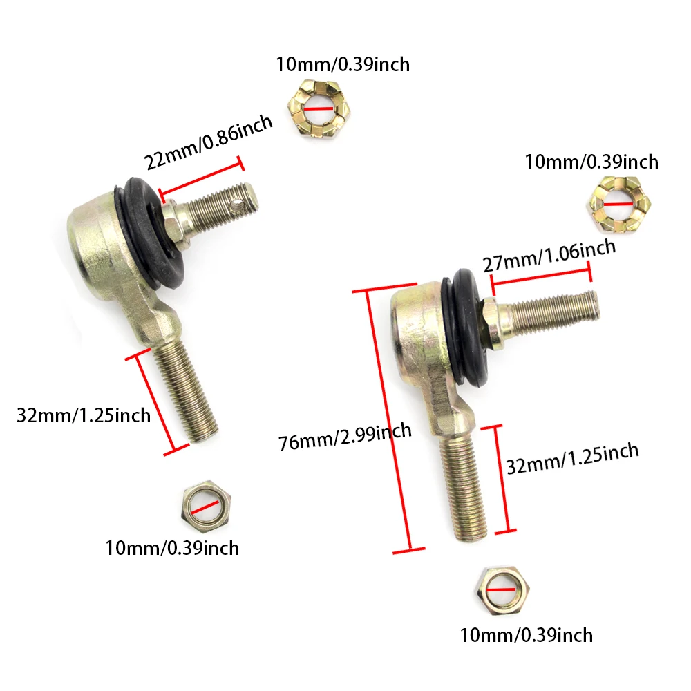 4pcs 10mm M10 Tie Rod End Kits Ball Joint For 50cc 70cc 90cc 110cc 125cc 150cc 200cc 250cc 300cc ATV Quad Dirt Bike 4-wheeler