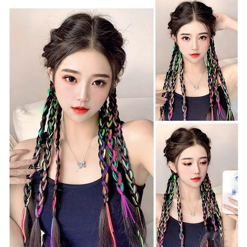 Y2K Dazzle Colour Wigs Hair Ring Three Twisted Braids Women Boxing Braids Hair Rope Sweet Cool Girls Hair Rope Hair Accessories